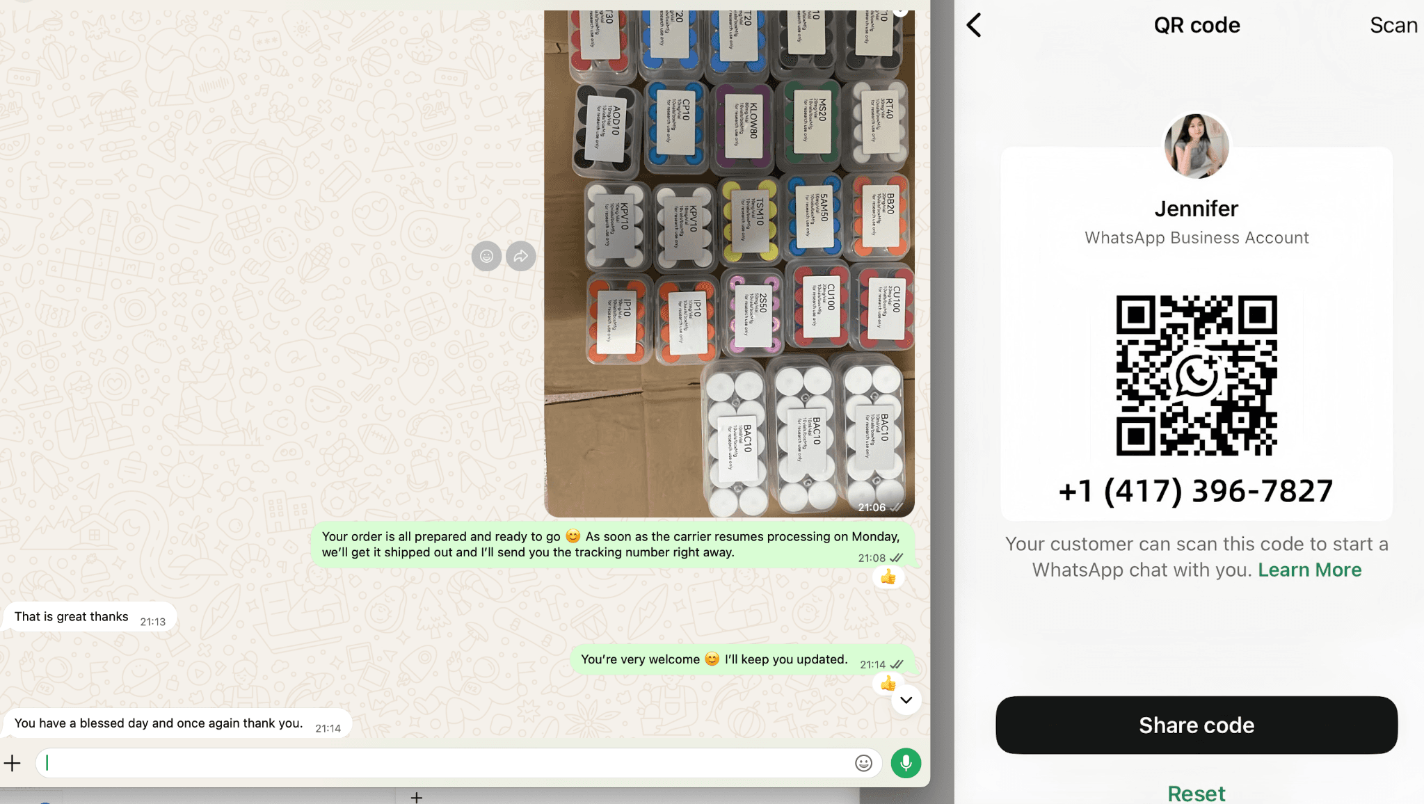 Prepared and ready for dispatch customer conversation screenshot